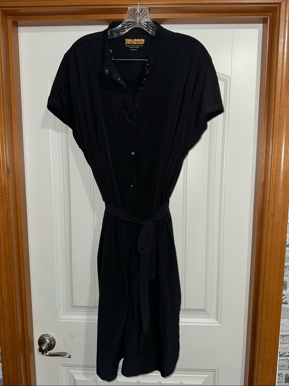 Fjallraven Black Midi Shirt Dress with Waist Tie size L